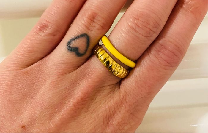 Bague ajustable double anneaux doré jaune acier inoxydable - photo numéro 2