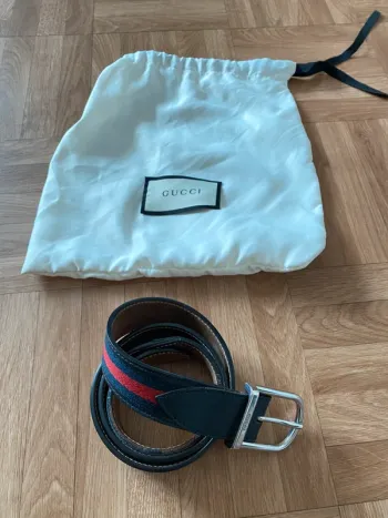 Ceinture Gucci Authentique en Cuir – Bleu & Rouge – 95 cm avec Dustbag