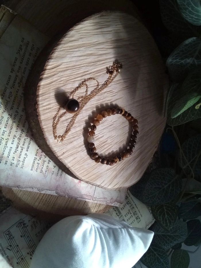 Parure collier + bracelet oeil de tigre naturelle - photo numéro 11