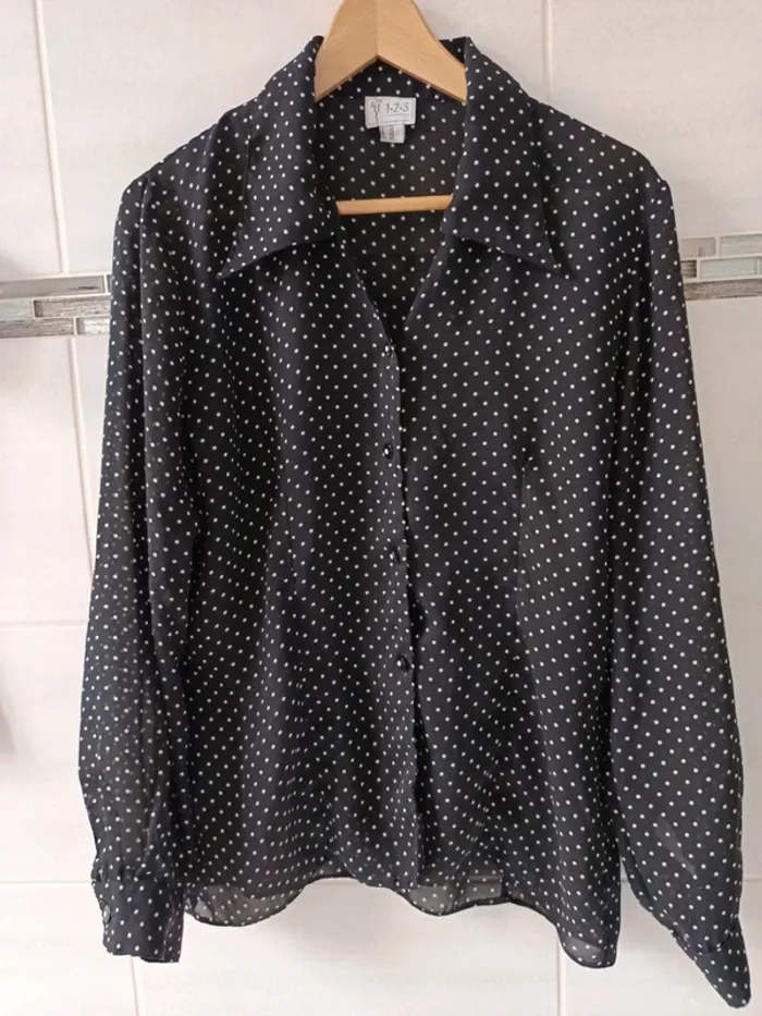 Chemise 123 t.42 noir pois blanc