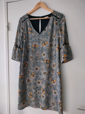 Robe fleurie gris/moutarde Camaïeu