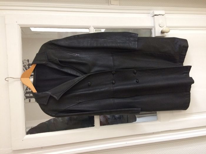 Manteau vintage en cuir véritable noir 100% agneau