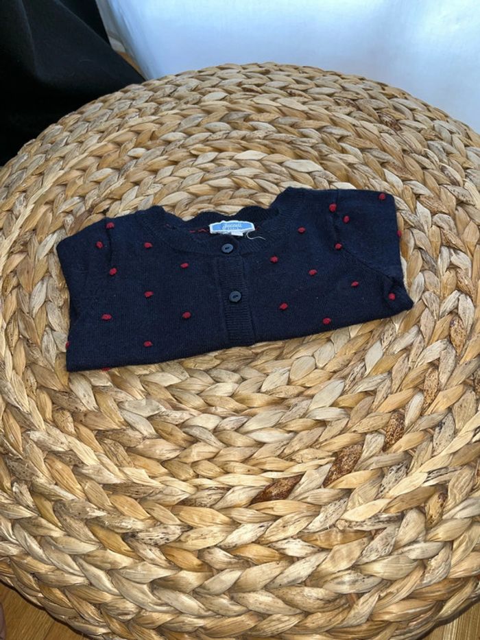 Gilet bleu marine pois rouges Jacadi 12 mois 74cm - photo numéro 3