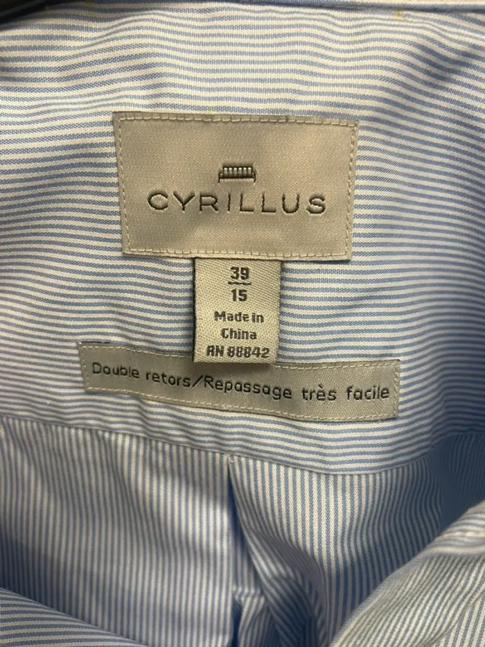 Chemise rayée bleu clair col boutonné coupe droite manches longues homme taille M A880 - photo numéro 15