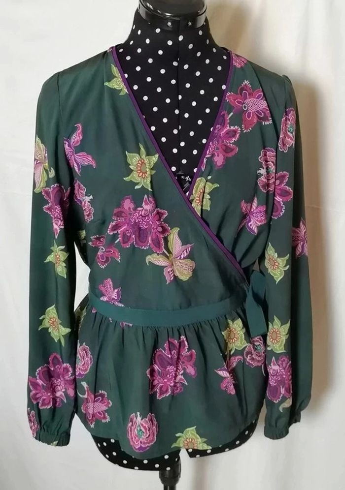 Top haut cache-coeur vert bouteille violet B.Young - photo numéro 11