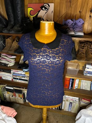 Top bi matière col noir NafNaf L dentelle