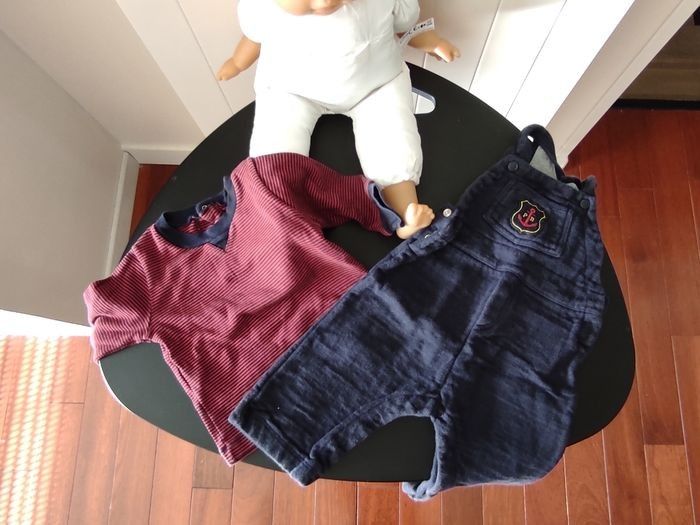 👶 Ensemble bébé garçon 6 mois – T-shirt rayé + salopette