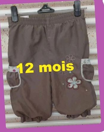 Pantalon  marron /  kaki  taille  élastique  motif  floral  poche  sur  le  côté Taille  12  mois