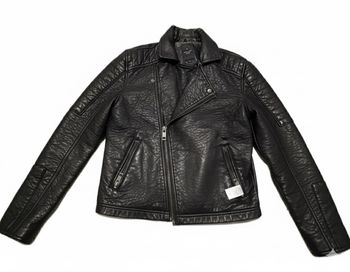 Veste biker en cuir synthétique New Look Men XS - Portée, avec usure au col
