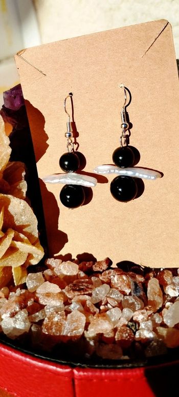 Boucles d'oreilles Obsidienne Nacre