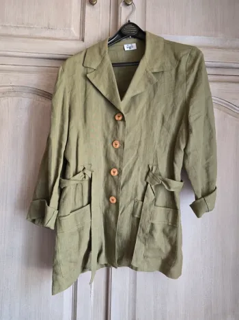 Veste chemise en lin pourquoi pas paris taille 38 kaki