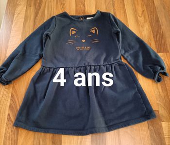Robe chaude bleu marine chat cuivré Vertbaudet 4 ans 