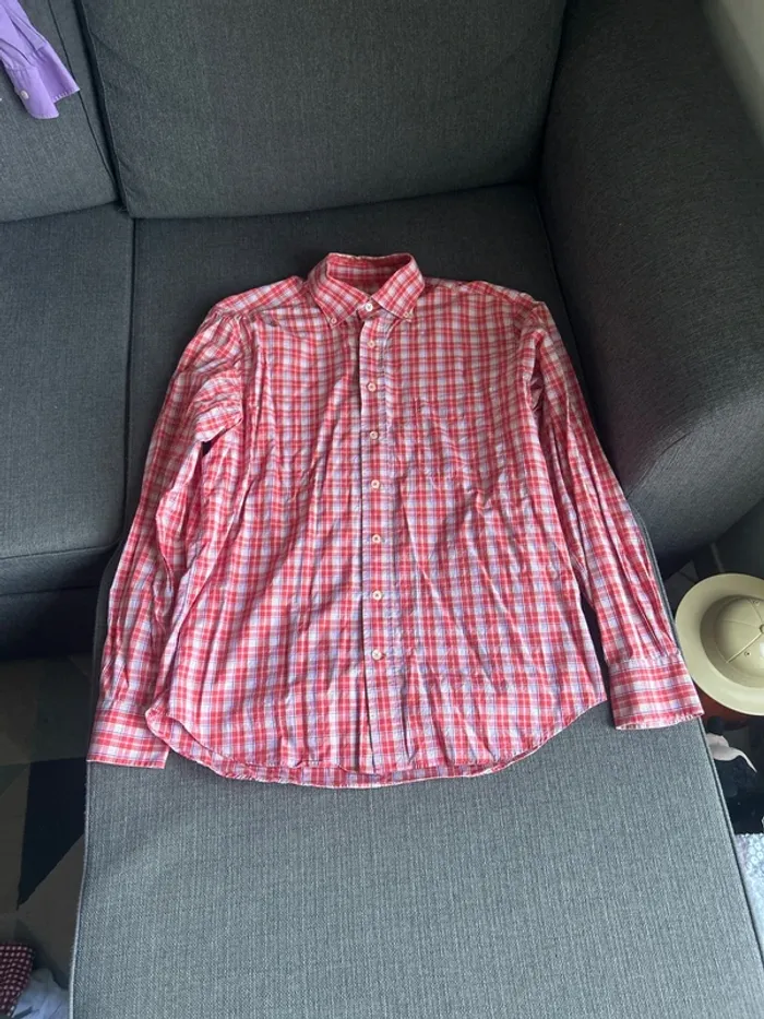 Chemise homme à carreaux, café coton