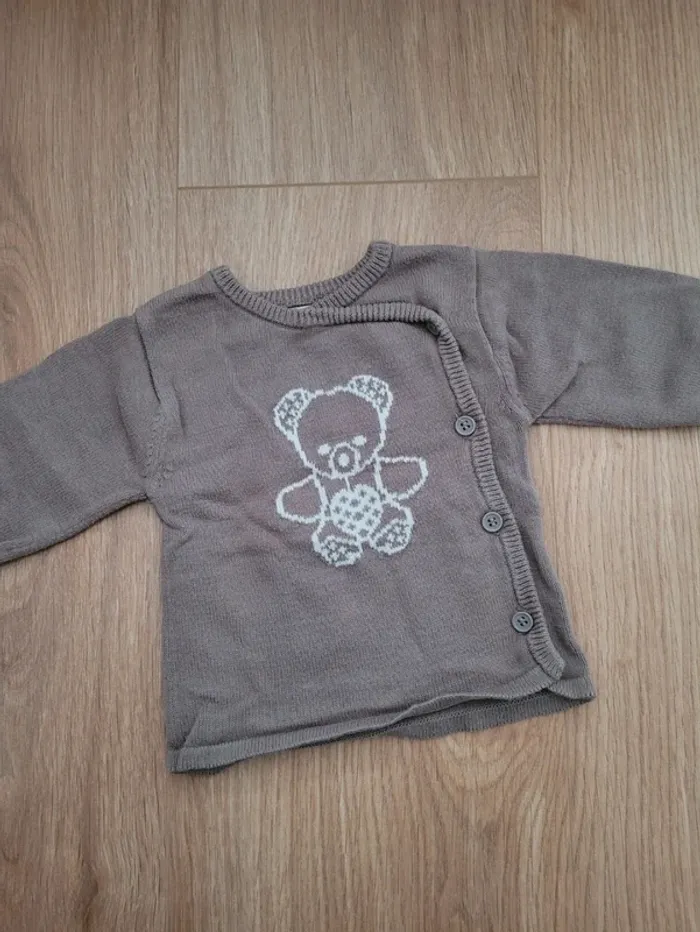 Gilet boutonné brassière taupe Kitchoun 1 mois