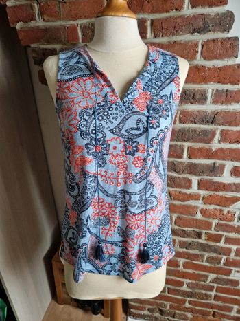 Debardeur fleuri bleu et orange T1