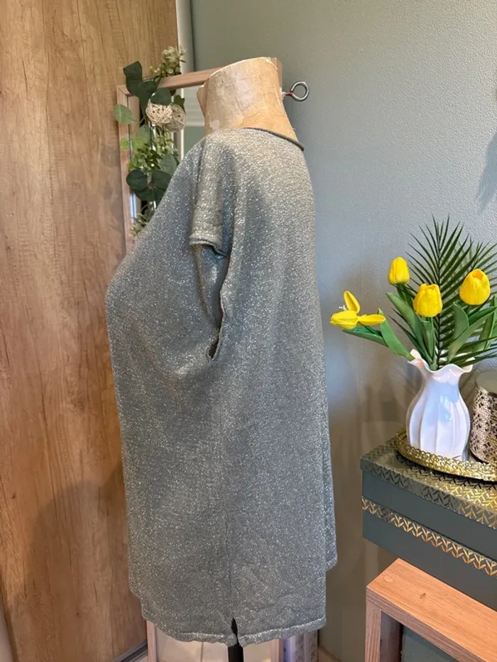 Joli T-shirt col, manches courtes scintillant femme - photo numéro 2