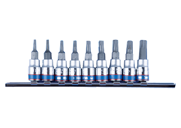 Jeu de douilles tournevis TORX® 1/4" sur rail - 9 pièces - KINGTONY 2109PR