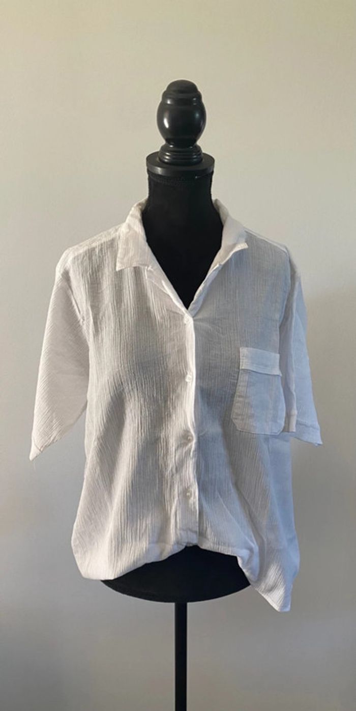 Chemise blanche vintage style en gaze de coton taille M - photo numéro 8