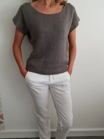 Pull manches courtes  gris fils argenté 36-38