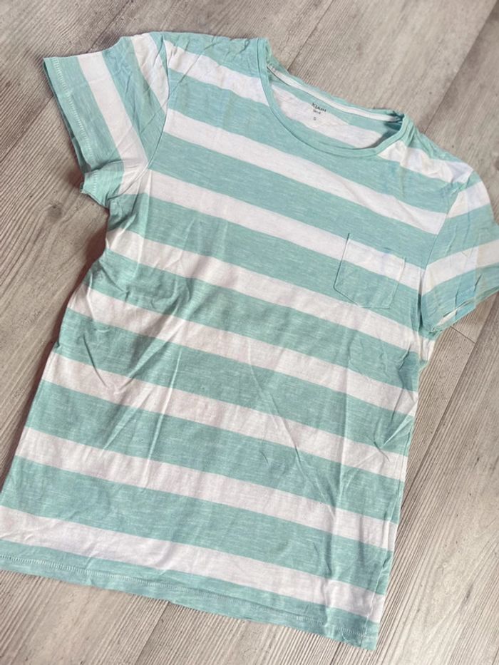 Tee-shirts homme à rayures blanc et turquoise pastel neuf - photo numéro 3