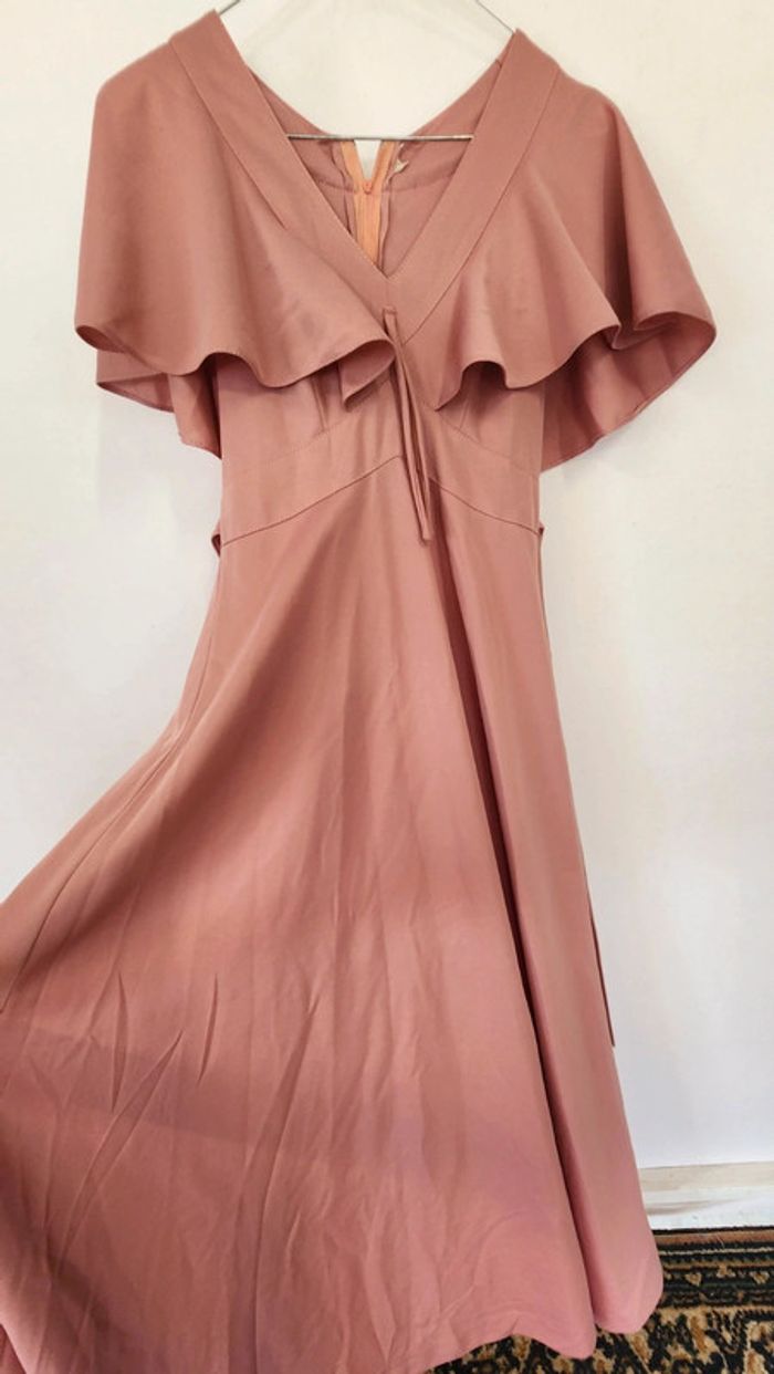 Jolie robe de cérémonie vintage 70's 80's rose pastel a volants - photo numéro 10