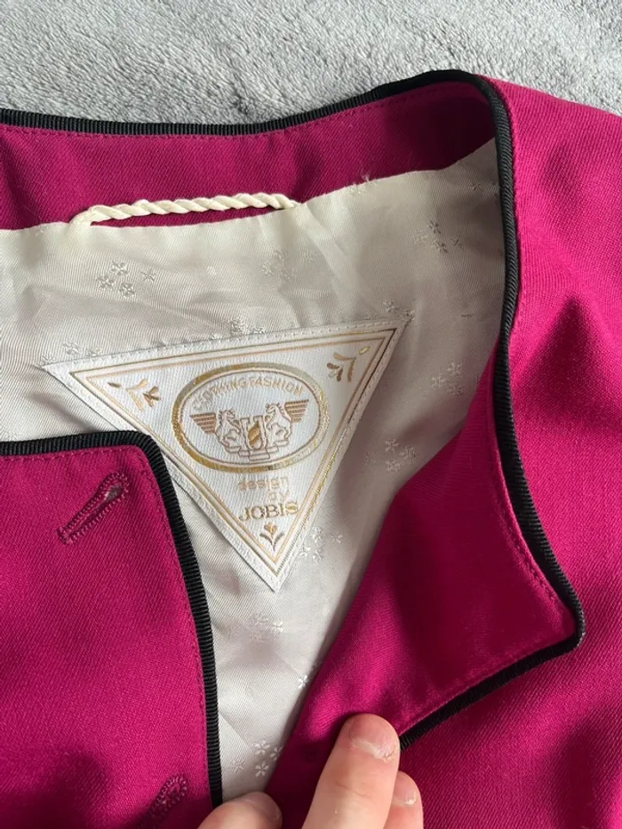 Veste vintage rose en laine – boutons dorés & liseré noir – T.38 - photo numéro 3