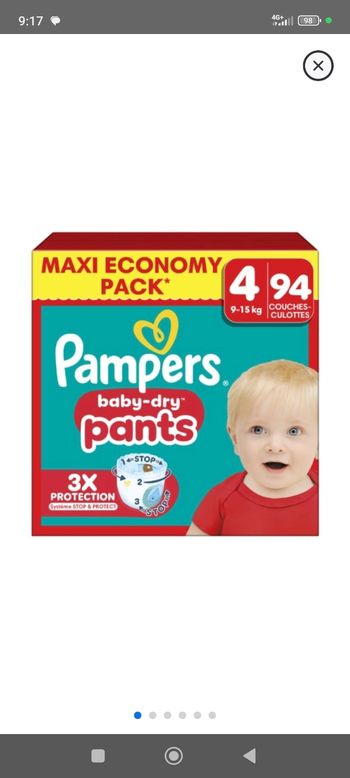 94 couches culottes pampers baby-dry pants taille 4 (9-15 kg) NEUF