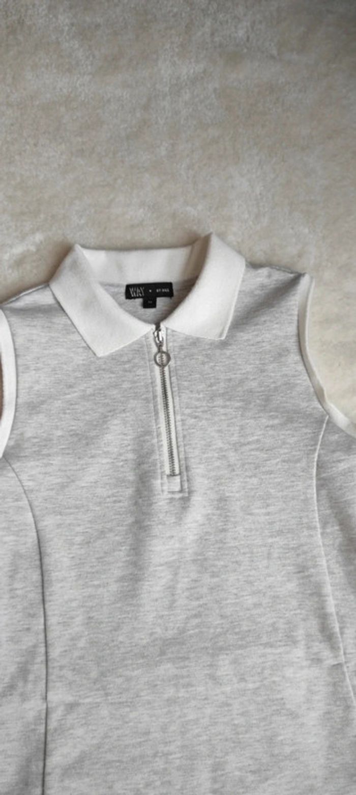 Petite robe Polo grise col blanc sans manches Way by IKKS XS zip décolleté - photo numéro 8
