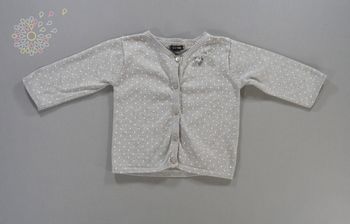Gilet tricot fin gris clair blanc pois Kiabi 6 mois 63 – 69 cm fille