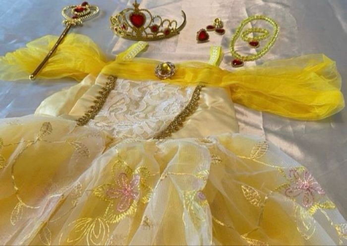 Déguisement robe princesse jaune avec des roses 7ans - photo numéro 7