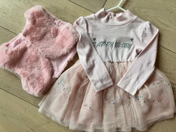 Ensemble robe mi-matière tulles avec gilet bébé fille 12 mois