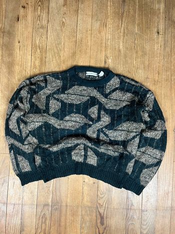 Pull maille vintage à motifs noir kaki XL