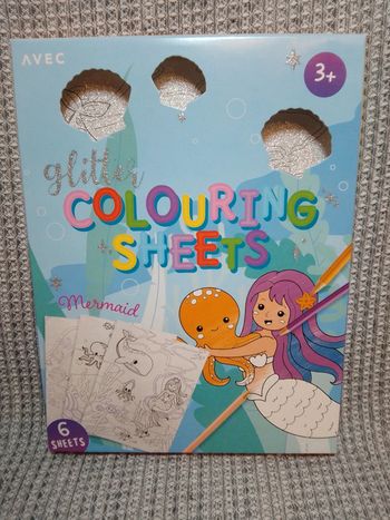 6 cartes pailletées à colorier + crayons "Sirènes"