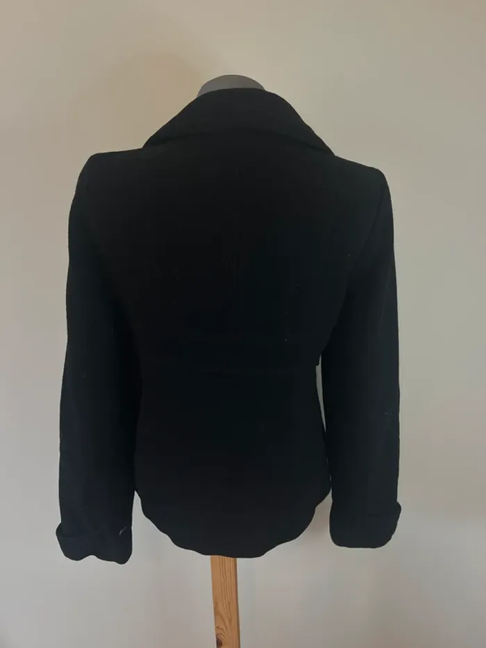 Manteau court noir DDP – laine & polyester, gros boutons, taille L - photo numéro 6