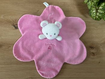 Doudou plat souris blanc rose luminou