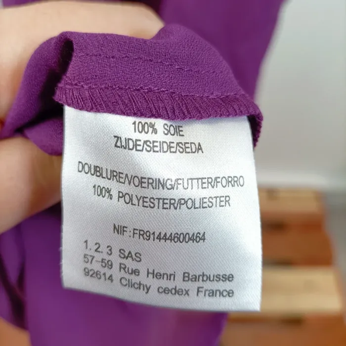 Robe violette soie 100 % 1.2.3 Paris, taille 38, bretelles fines, élégante et fluide A803 - photo numéro 5