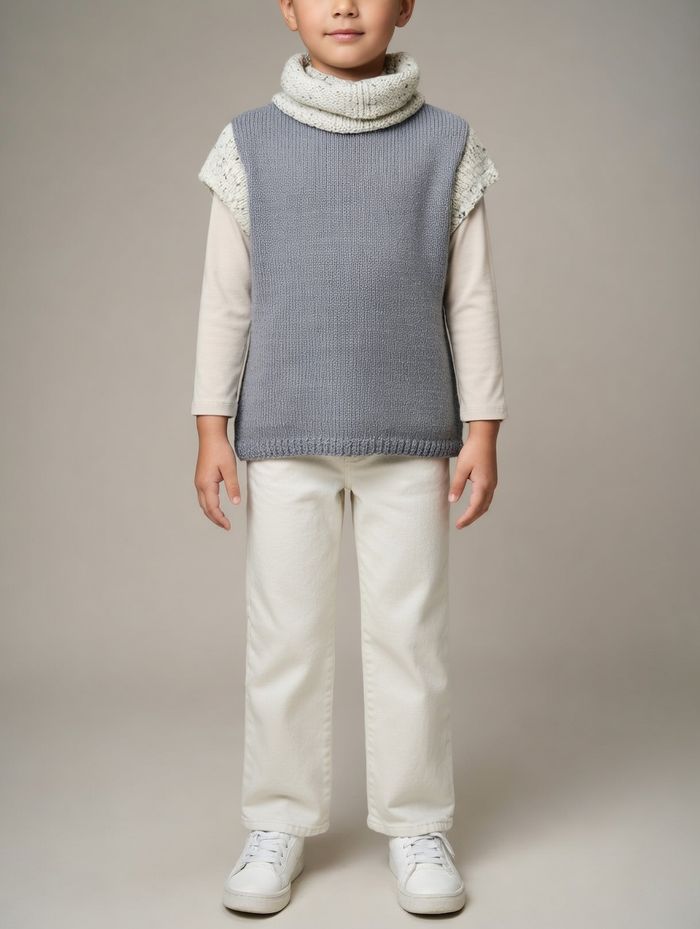 Pull manches courtes tricoté main gris 10-14 ans Phildar Neuf - photo numéro 1
