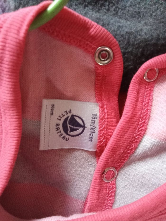 Pyjama une pièce petit bateau 18 mois fille polaire, hiver, chaud, rose, gris, motif - photo numéro 3