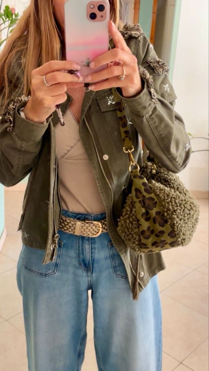 Sac demie-lune moumoute vert kaki et léopard - photo numéro 6