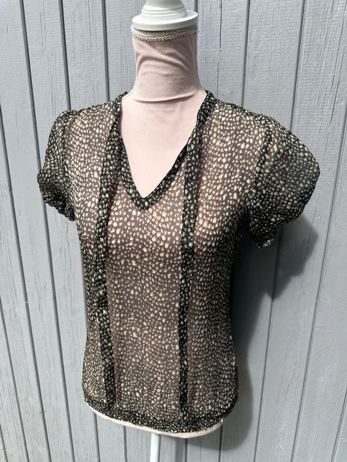Haut manches courtes transparent décolleté léopard 36/S - photo numéro 2