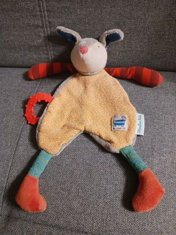 Doudou plat Chien Zao Zig Zag jaune rayé MOULIN ROTY