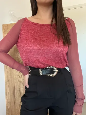T-shirt manches longues fin rose/rouge Claudie Pierlot