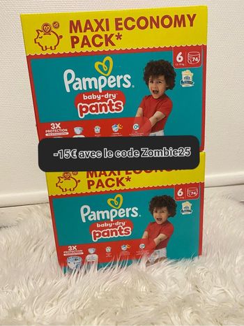 2 cartons de couches Pampers taille six