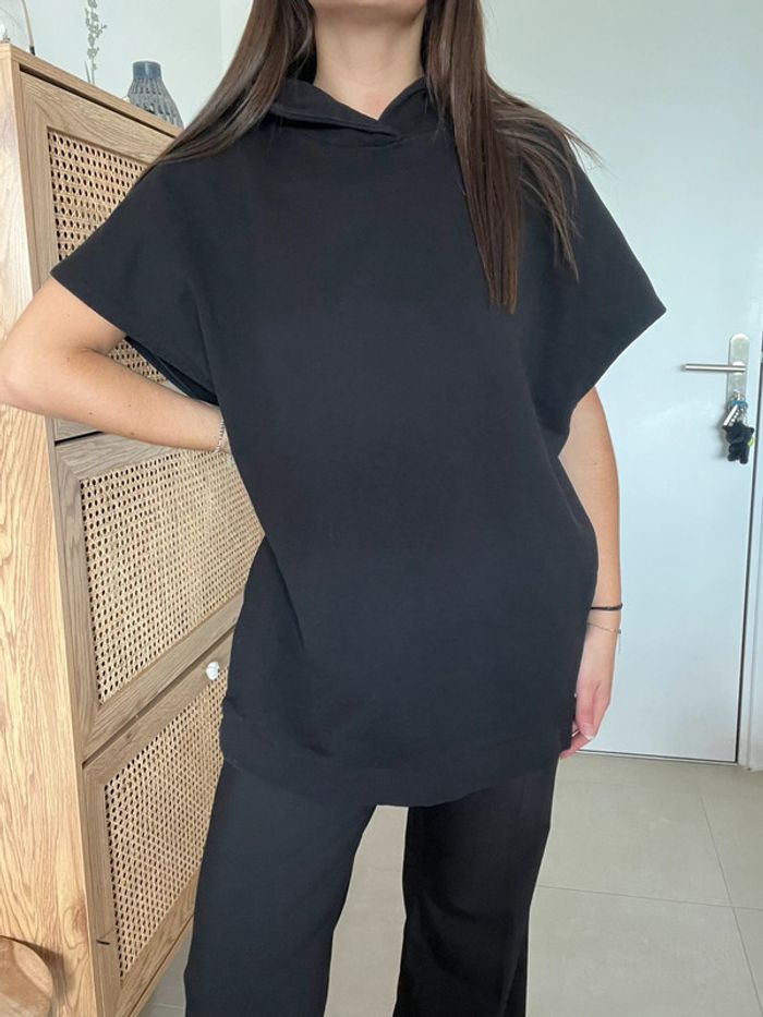 Sweat à capuche sans manches noir Minette