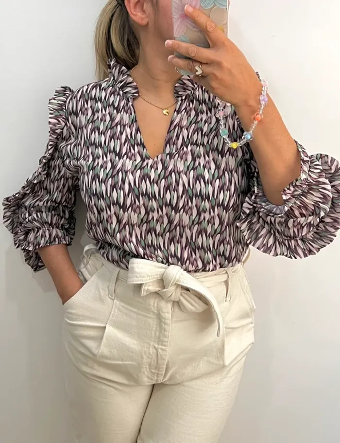 Blouse Imprimée Avec Volant