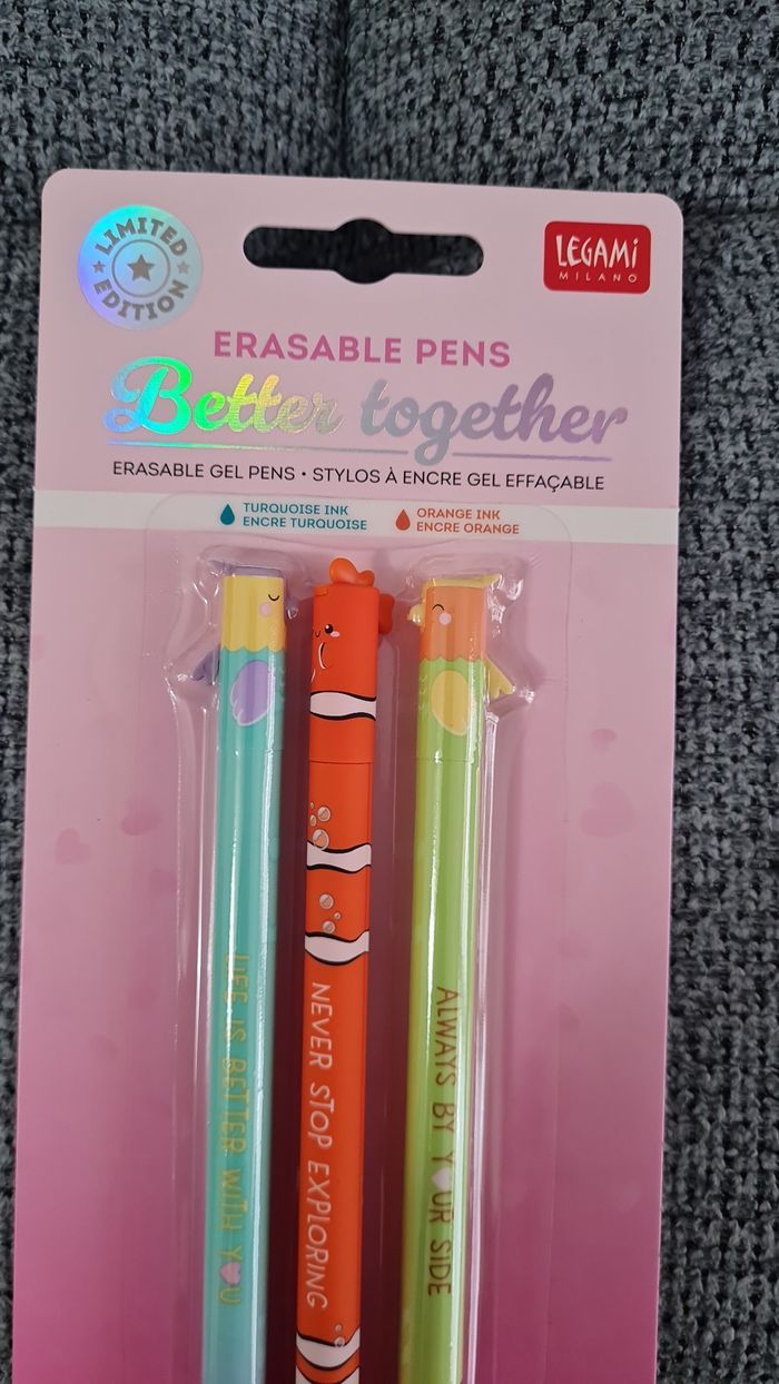 Legami Set Saint Valentin 2026 Couple Oiseaux Inséparables + Poisson Némo Limited Edition = 3 Stylos