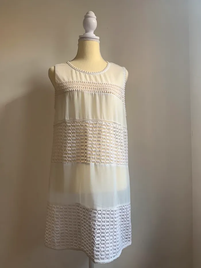 Robe ivoire sans manches en maille et voile – Cherry Couture – Taille L – Neuve