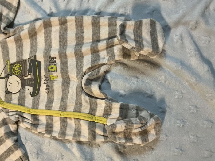 pyjama grenouillère en velours rayé gris et blanc ouverture devant 1 mois orchestra - photo numéro 4