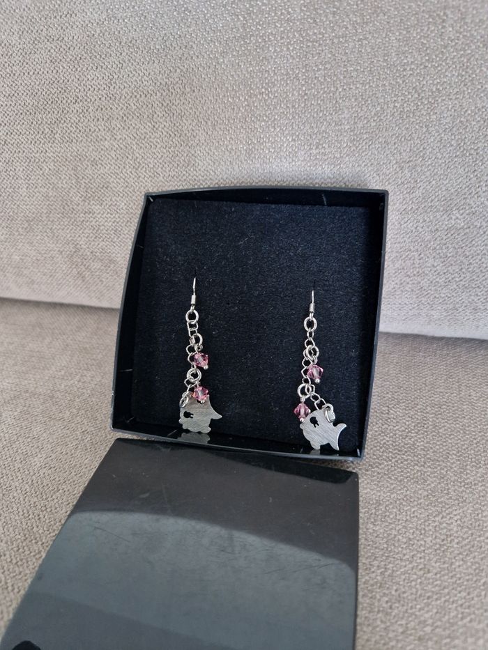 Boucles d'oreilles pendantes poissons argent 925/1000 - photo numéro 6