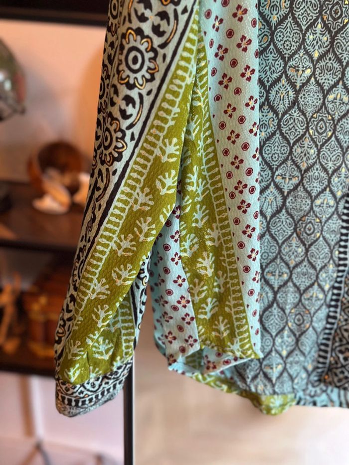 Chemise Crème Bohème imprimée colorée en soie – taille U 36 au 42 - photo numéro 2